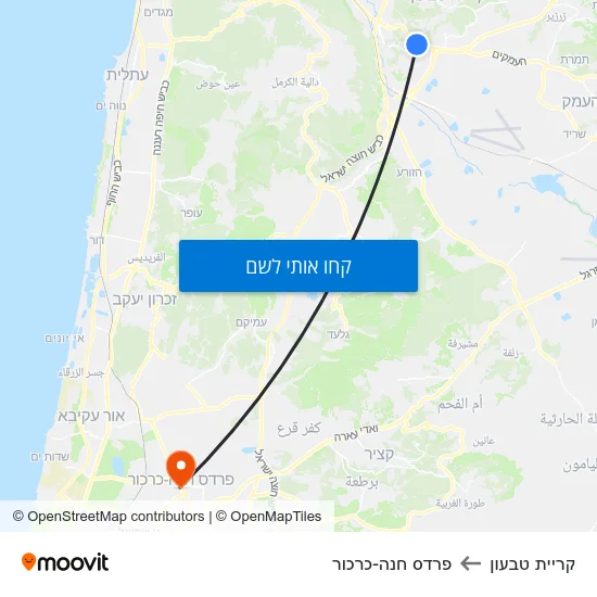 מפת קריית טבעון לפרדס חנה-כרכור