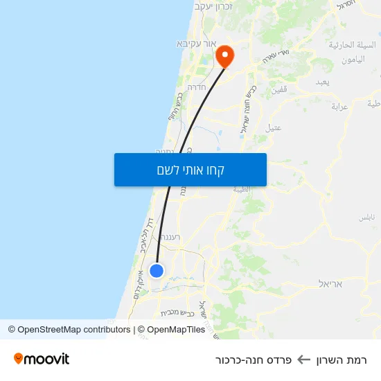 מפת רמת השרון לפרדס חנה-כרכור