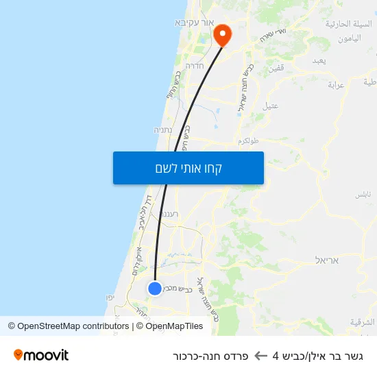 מפת גשר בר אילן/כביש 4 לפרדס חנה-כרכור