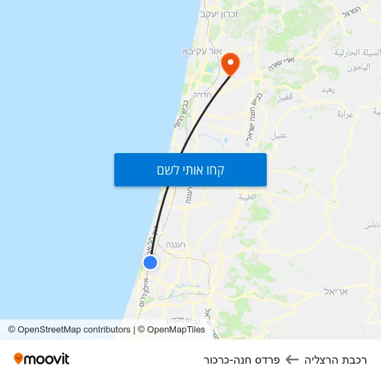 מפת רכבת הרצליה לפרדס חנה-כרכור