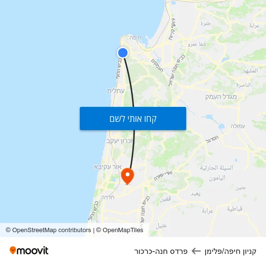 מפת קניון חיפה/פלימן לפרדס חנה-כרכור