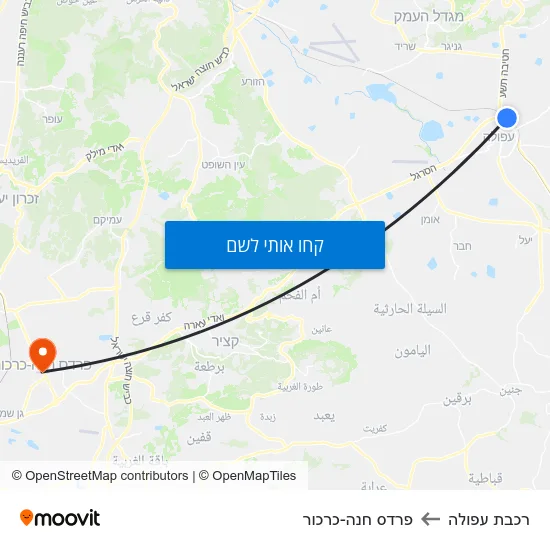 מפת רכבת עפולה לפרדס חנה-כרכור