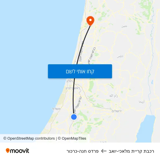 מפת רכבת קריית מלאכי-יואב לפרדס חנה-כרכור