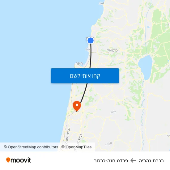 מפת רכבת נהריה לפרדס חנה-כרכור
