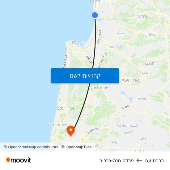מפת רכבת עכו לפרדס חנה-כרכור