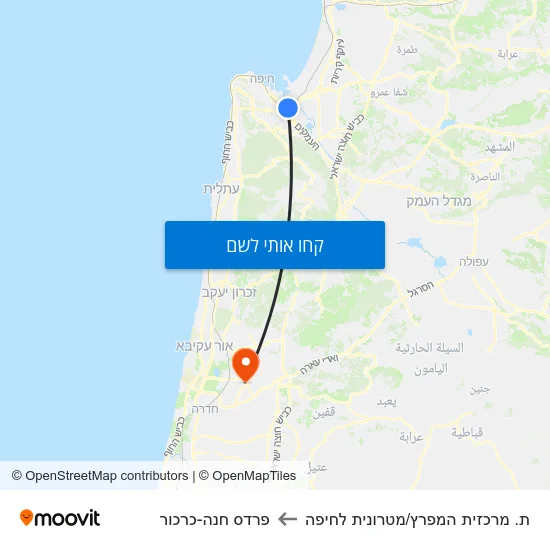 מפת ת. מרכזית המפרץ/מטרונית לחיפה לפרדס חנה-כרכור