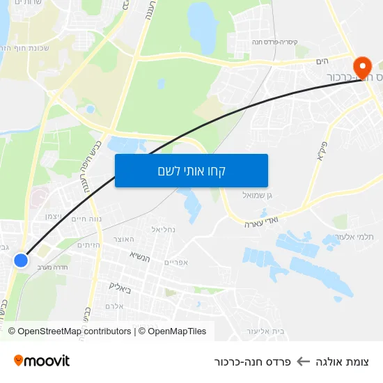 מפת צומת אולגה לפרדס חנה-כרכור