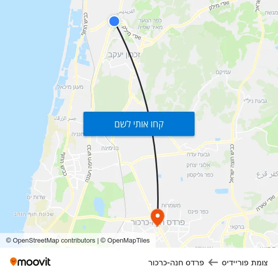 מפת צומת פוריידיס לפרדס חנה-כרכור