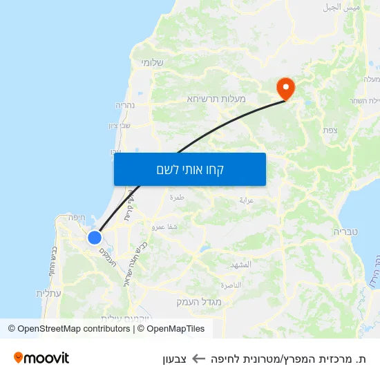 מפת ת. מרכזית המפרץ/מטרונית לחיפה לצבעון