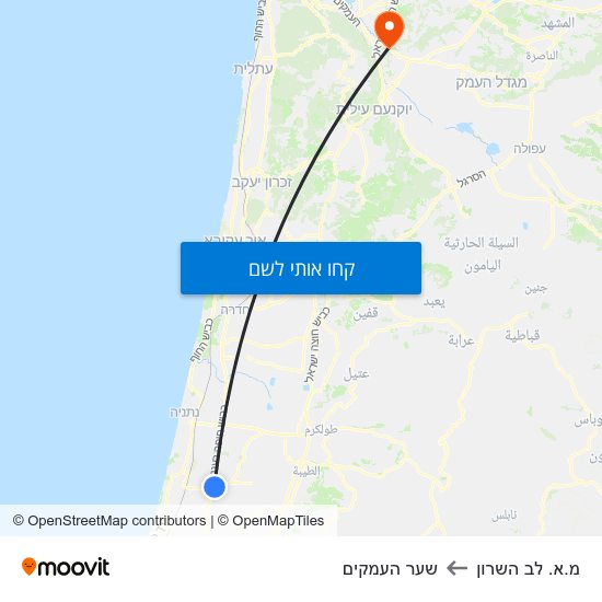 מפת מ.א. לב השרון לשער העמקים