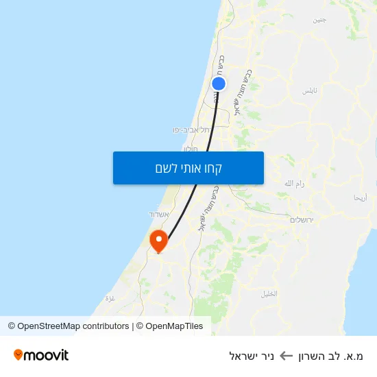 מפת מ.א. לב השרון לניר ישראל
