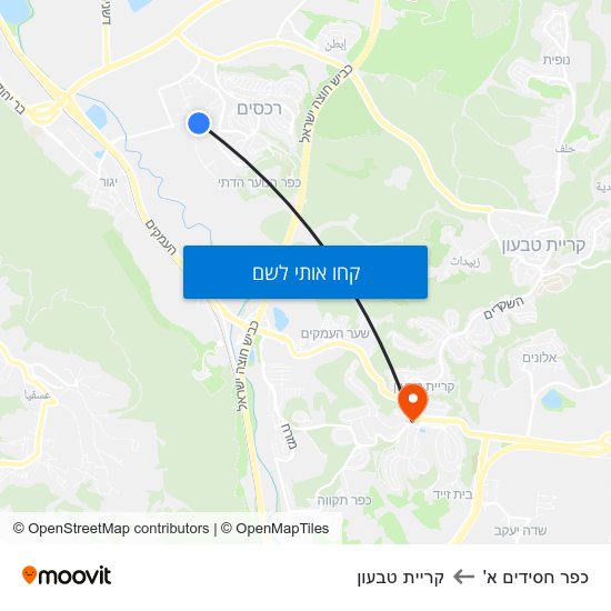 מפת כפר חסידים א' לקריית טבעון