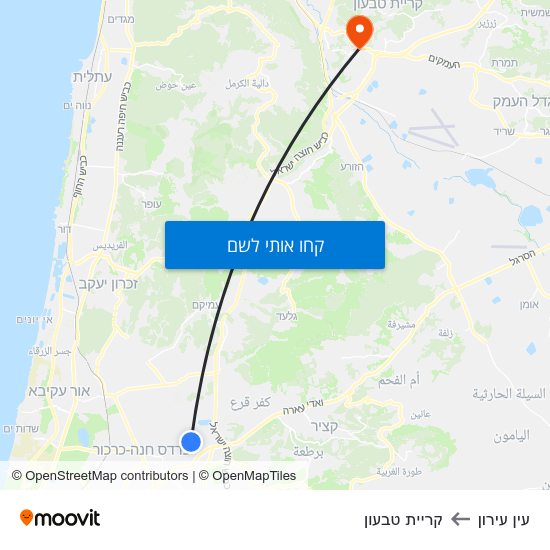 מפת עין עירון לקריית טבעון