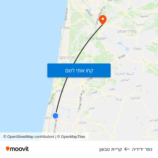 מפת כפר ידידיה לקריית טבעון