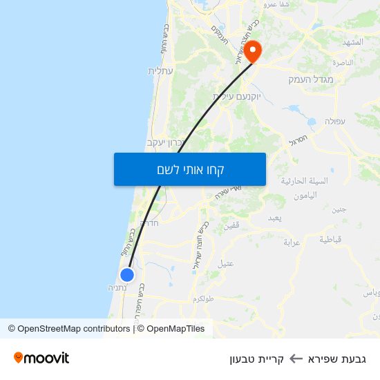 מפת גבעת שפירא לקריית טבעון