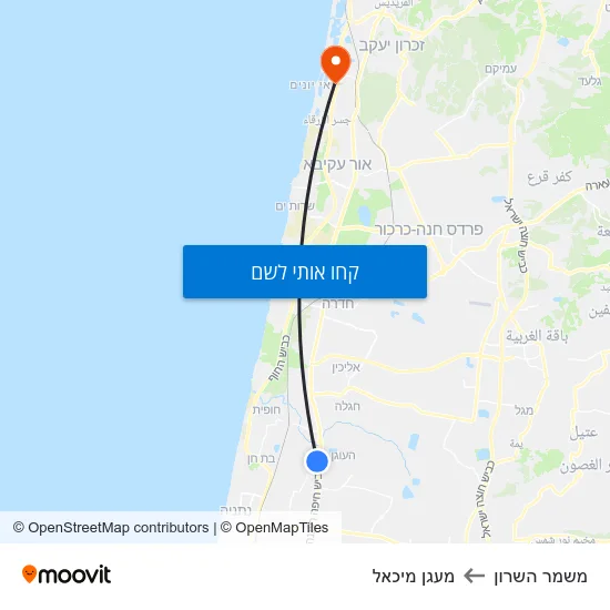 מפת משמר השרון למעגן מיכאל