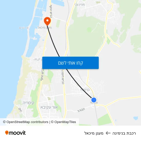 מפת רכבת בנימינה למעגן מיכאל