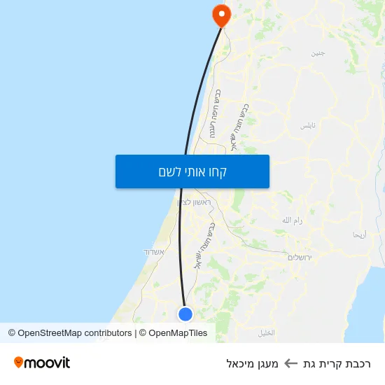מפת רכבת קרית גת למעגן מיכאל