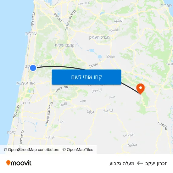 מפת זכרון יעקב למעלה גלבוע