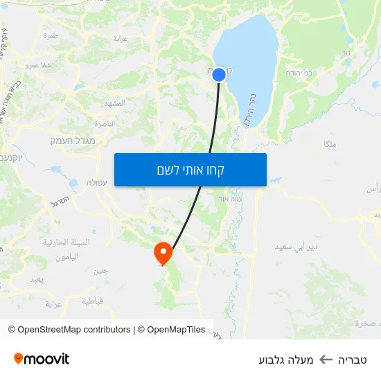 מפת טבריה למעלה גלבוע
