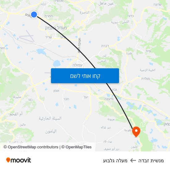 מפת מנשית זבדה למעלה גלבוע