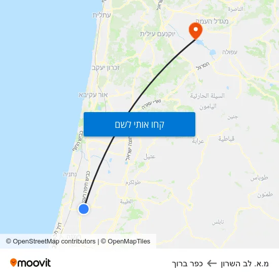 מפת מ.א. לב השרון לכפר ברוך