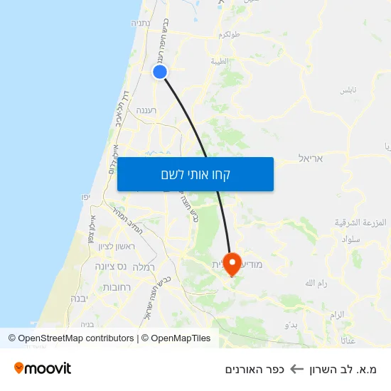 מפת מ.א. לב השרון לכפר האורנים