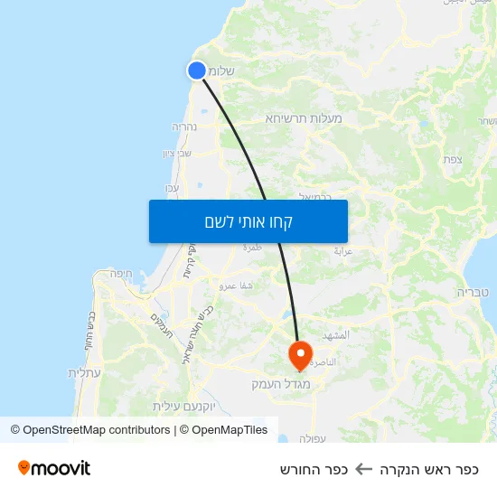מפת כפר ראש הנקרה לכפר החורש