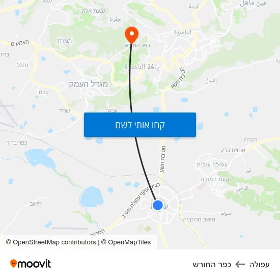 מפת עפולה לכפר החורש
