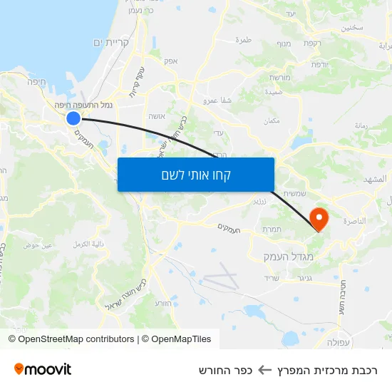 מפת רכבת מרכזית המפרץ לכפר החורש