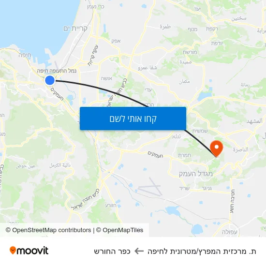 מפת ת. מרכזית המפרץ/מטרונית לחיפה לכפר החורש