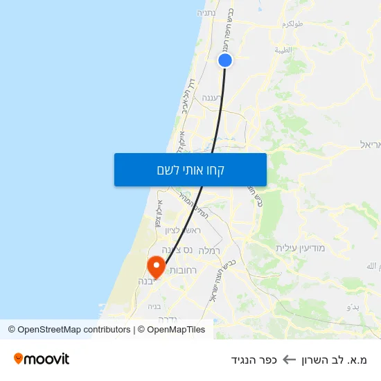 מפת מ.א. לב השרון לכפר הנגיד