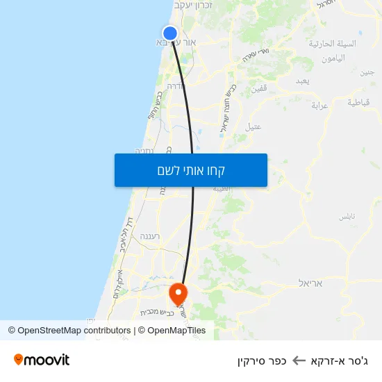מפת ג'סר א-זרקא לכפר סירקין