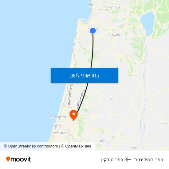 מפת כפר חסידים ב' לכפר סירקין