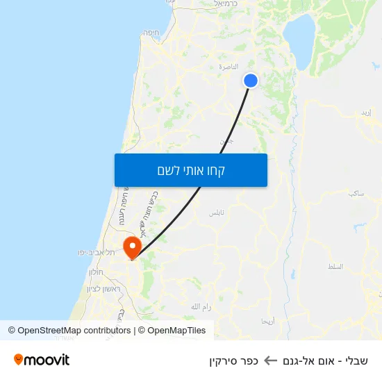 מפת שבלי - אום אל-גנם לכפר סירקין