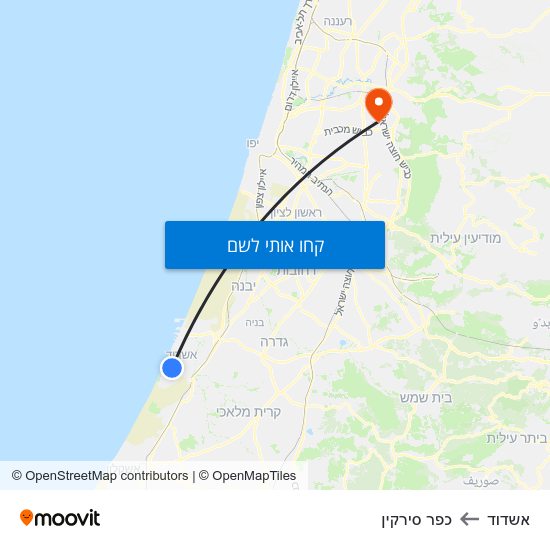 מפת אשדוד לכפר סירקין