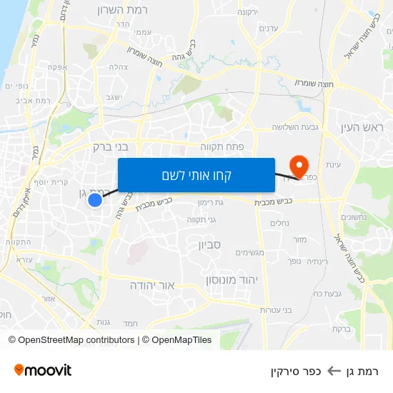 מפת רמת גן לכפר סירקין