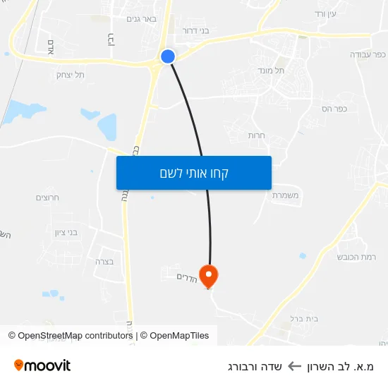 מפת מ.א. לב השרון לשדה ורבורג