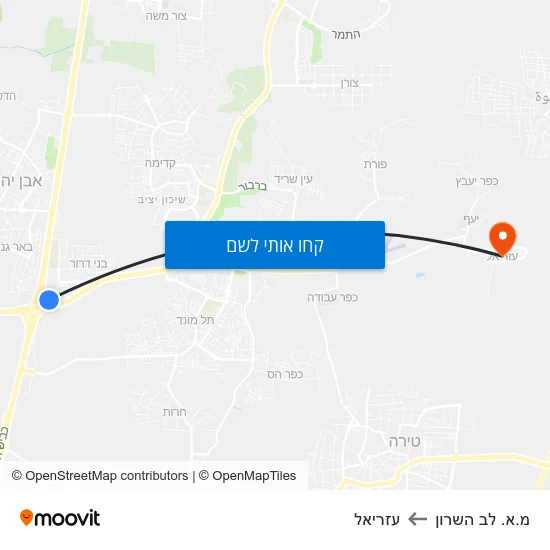 מפת מ.א. לב השרון לעזריאל