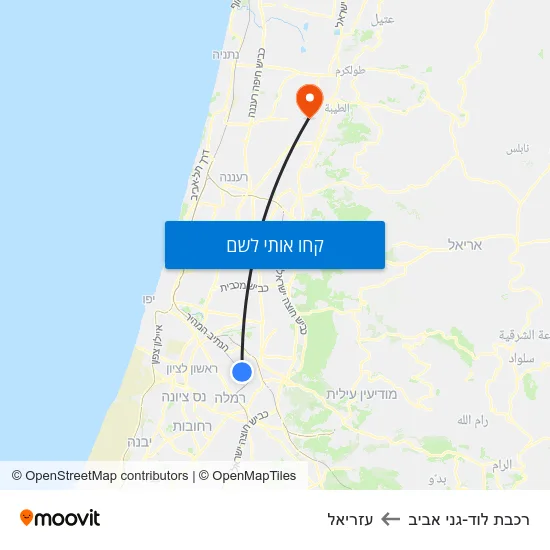 מפת רכבת לוד-גני אביב לעזריאל