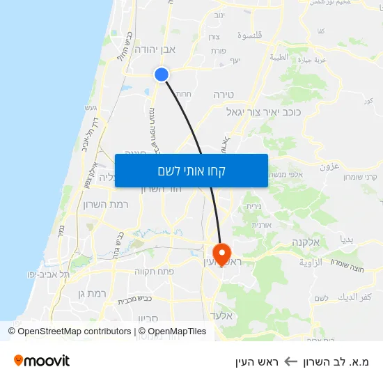מפת מ.א. לב השרון לראש העין
