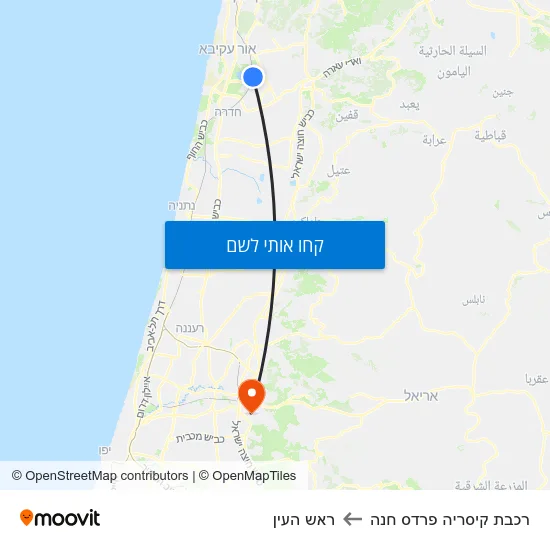 מפת רכבת קיסריה פרדס חנה לראש העין