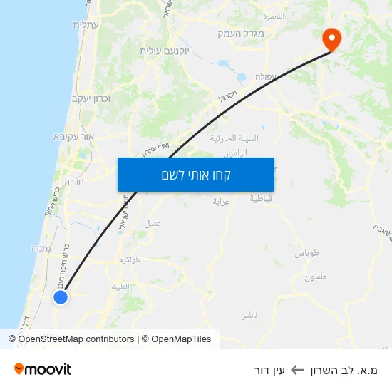 מפת מ.א. לב השרון לעין דור