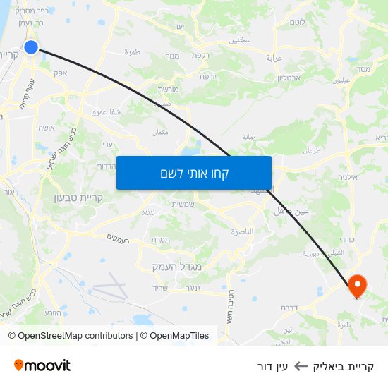 מפת קריית ביאליק לעין דור