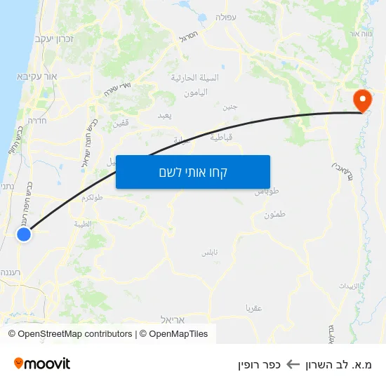מפת מ.א. לב השרון לכפר רופין