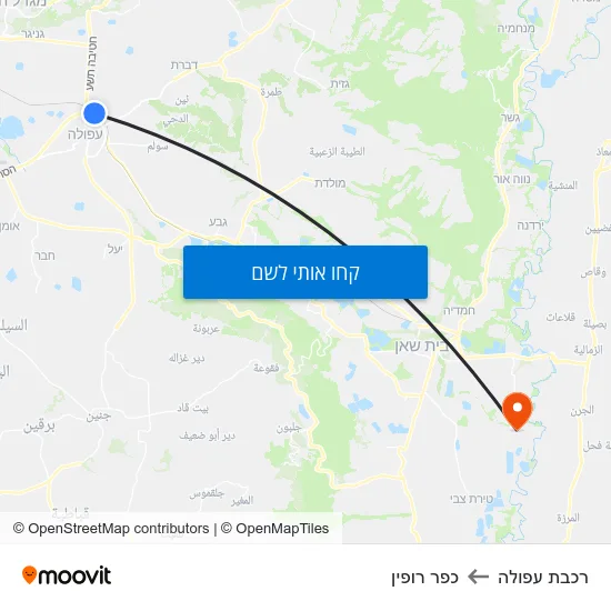 מפת רכבת עפולה לכפר רופין