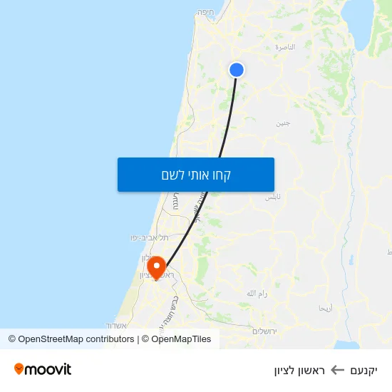 מפת יקנעם לראשון לציון