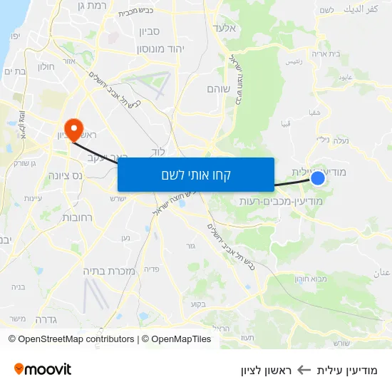 מפת מודיעין עילית לראשון לציון