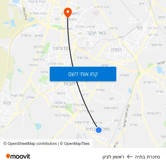 מפת מזכרת בתיה לראשון לציון