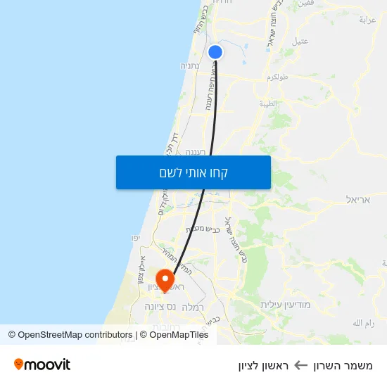 מפת משמר השרון לראשון לציון